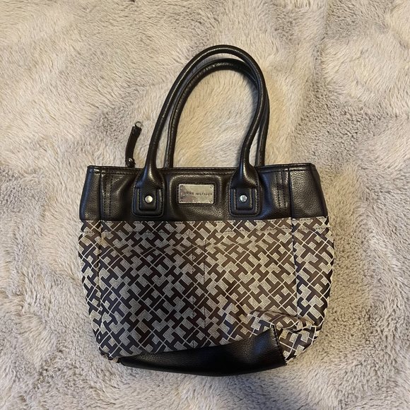 TOMMY HILFIGER Brown Tan Iconic Classic Monogram Logo Handbag - Picture 2 of 6